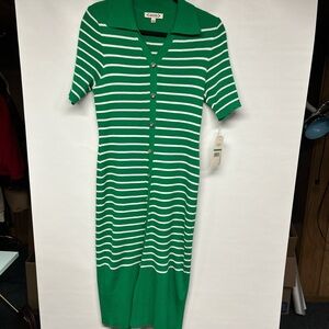 Nanette Lepore Green and White Striped Midi Dress